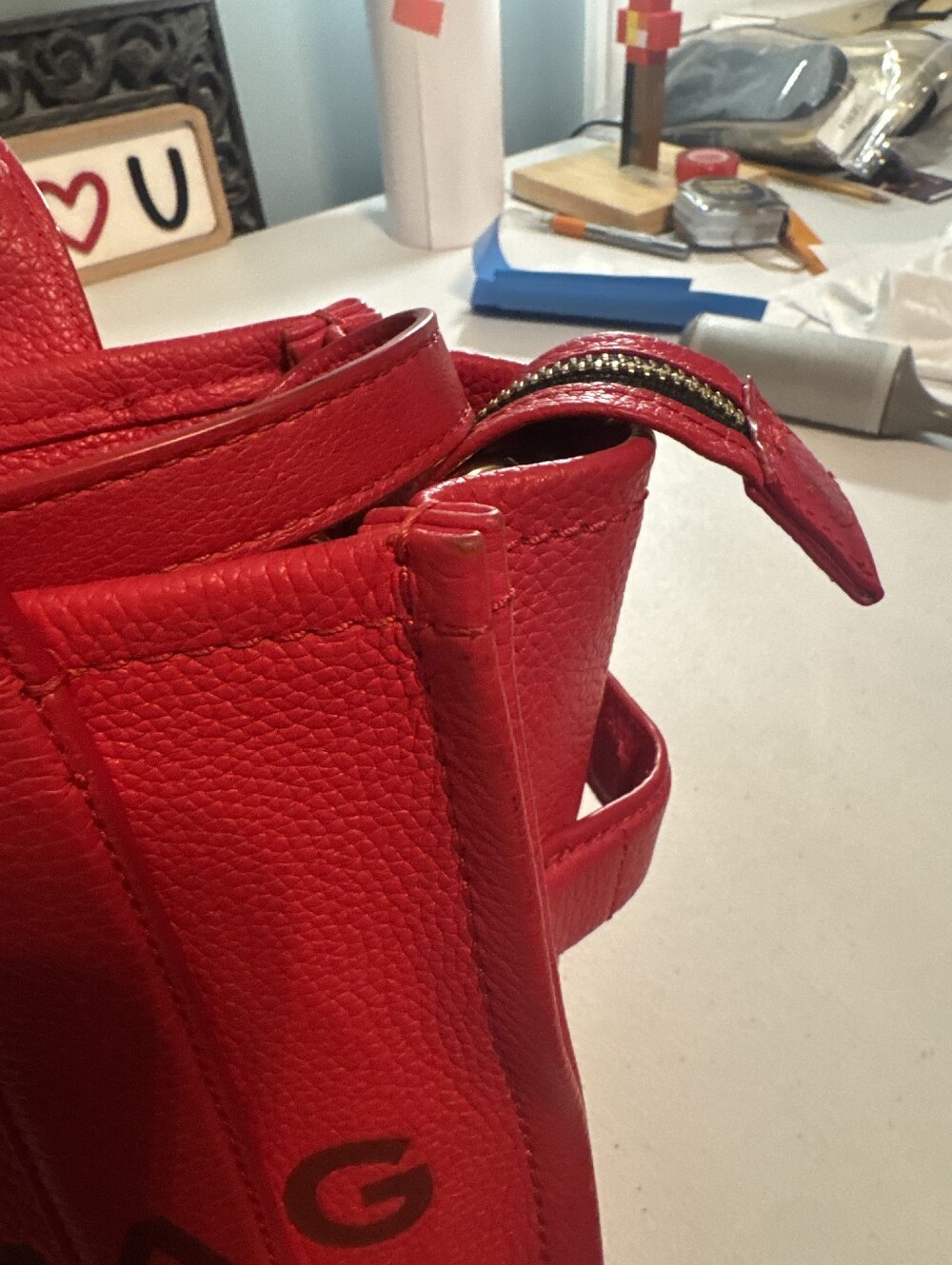 Marc Jacobs Coral Red Pebbled Leather The Tote Bag - Picture 10 of 11